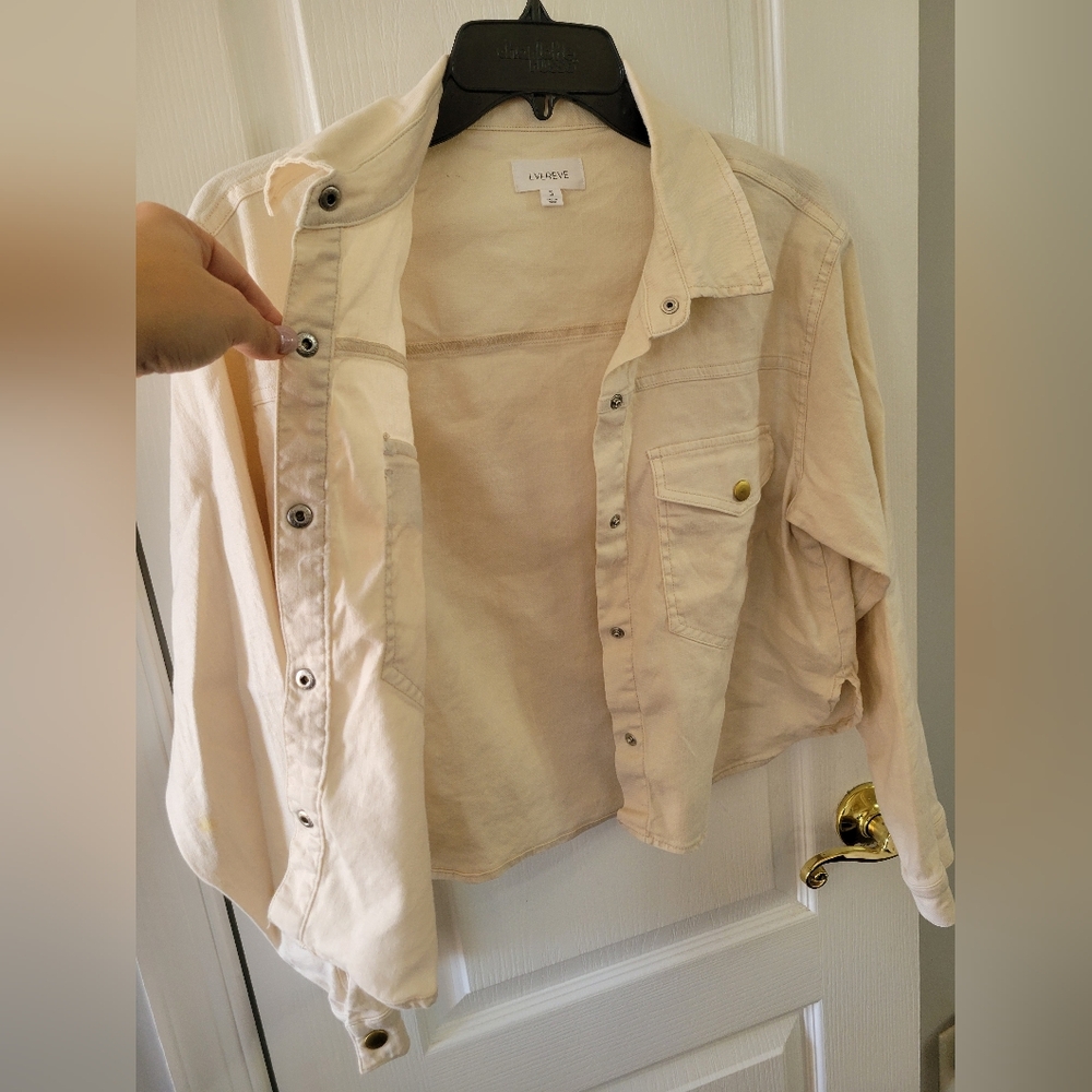 Evereve Frankie Stretch Linen Cropped Shacket Natural Cream Size Small - Picture 7 of 14
